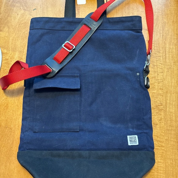 Chester Wallace Waxed Canvas Upright ToteNavyExcellent